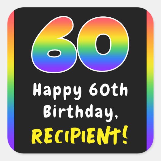 60e verjaardag: Regenboogspectrum # 60, Aangepaste Vierkante Sticker (Voorkant)