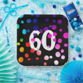 60e verjaardag RegenboogStippen op zwart Papieren Bordje (Feest)