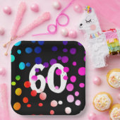 60e verjaardag RegenboogStippen op zwart Papieren Bordje (Feest)