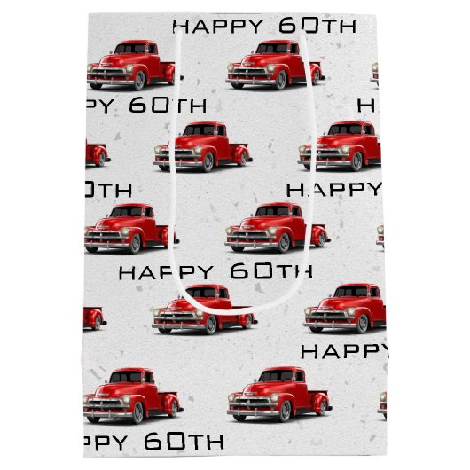 60e verjaardag Retro Red Truck Medium Gift Bag Medium Cadeauzakje (Achterkant)