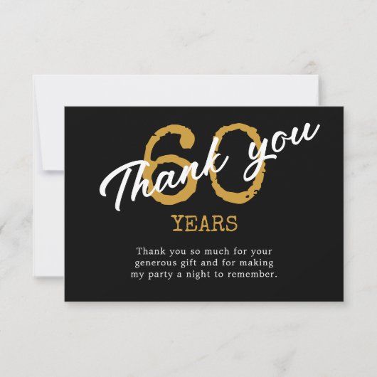 60e verjaardag Retro zwart en goud Bedankkaart (Voorkant)