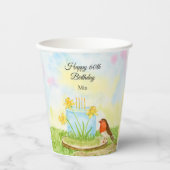 60e verjaardag Robin met Narcis Cake Papieren Bekers (Voorkant)