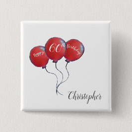 60e verjaardag rode ballongeschenk vierkante button 5,1 cm