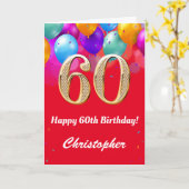 60e verjaardag Rode en goudkleurige ballonnen Kaart (Gele Bloem)