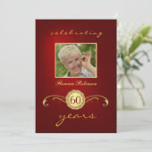 60e verjaardag - Rode & goudmonogram Kaart (Staand voorkant)