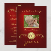 60e verjaardag - Rode & goudmonogram Kaart (Voorkant / Achterkant)