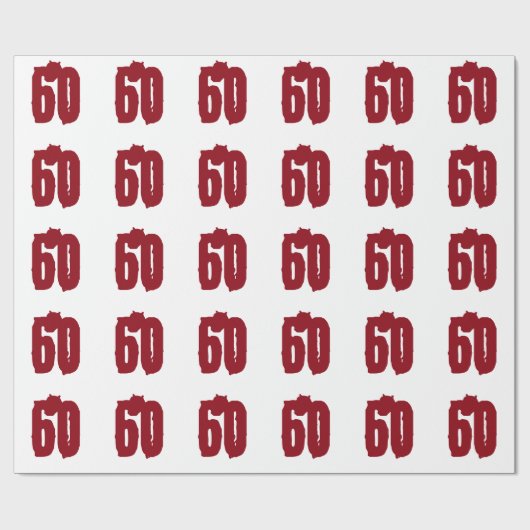 60e verjaardag, rode tekst op wit. cadeaupapier (Vlak)
