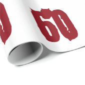 60e verjaardag, rode tekst op wit. cadeaupapier (Rol Hoek)