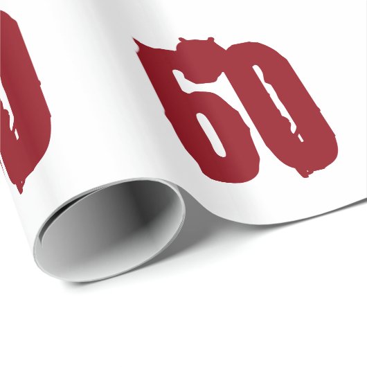 60e verjaardag, rode tekst op wit. cadeaupapier (Rol Hoek)