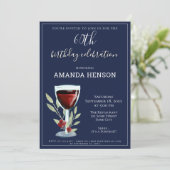 60e verjaardag rode wijn marine blauw feest kaart (Staand voorkant)