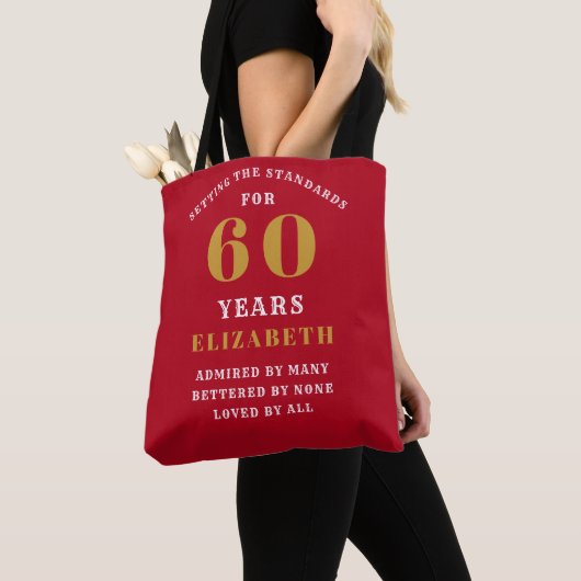 60e verjaardag Rood Gold Voeg Jouw naam toe Tote Bag (Dichtbij)