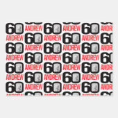 60e verjaardag rood wit blik 60 douanefoto naam inpakpapier vel (Voorkant 2)