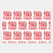 60e verjaardag rood wit blik 60 douanefoto naam inpakpapier vel (Voorkant)