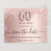 60e verjaardag roos glitters budget save the date flyer (Voorkant)
