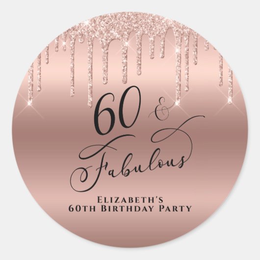 60e verjaardag Roos Gold Glitter Ronde Sticker (Voorkant)