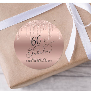 60e verjaardag Roos Gold Glitter Ronde Sticker