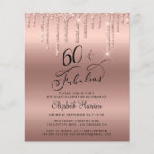 60e verjaardag Roos Gold Glitter Uitnodiging (Voorkant)