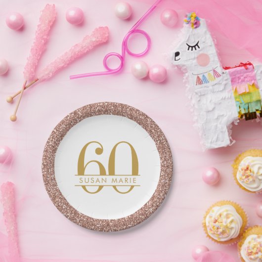 60e verjaardag Roos Gold Speciaal Roze glitter Papieren Bordje (Feest)