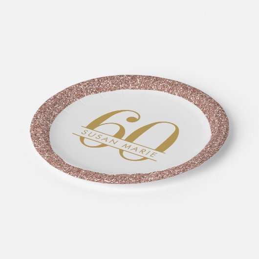 60e verjaardag Roos Gold Speciaal Roze glitter Papieren Bordje (Gekanteld)