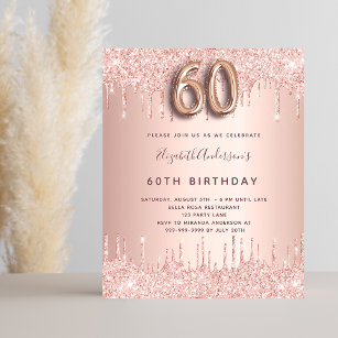 60e verjaardag roos goud glitter budget uitnodigin flyer