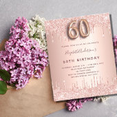 60e verjaardag roos goud glitter budget uitnodigin flyer