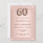 60e verjaardag roos goud glitter druppelt roze gla kaart (Voorkant)