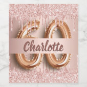 60e verjaardag roos goud glitter monogram luxe wijn etiket (Enkel label)
