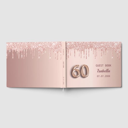 60e verjaardag roos goud glitter monogram naam gastenboek (Volledig)