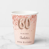 60e verjaardag roos goud glitter monogram naam papieren bekers (Achterkant)