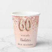 60e verjaardag roos goud glitter monogram naam papieren bekers (Voorkant)