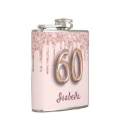 60e verjaardag roos goud glitter roze vrienden heupfles (Rechts)