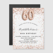 60e verjaardag roos goud witte glans luxe magnetische uitnodiging (Voorkant / Achterkant)