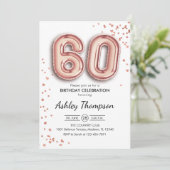 60e verjaardag - Roos gouden ballonnen Kaart (Staand voorkant)