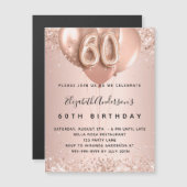 60e verjaardag roos gouden ballonnen uitnodiging m (Voorkant / Achterkant)