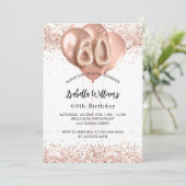 60e verjaardag roos gouden ballonnen wit kaart (Staand voorkant)