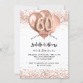 60e verjaardag roos gouden ballonnen wit kaart (Voorkant)