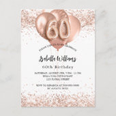 60e verjaardag roos gouden ballonnen wit uitnodiging briefkaart (Voorkant)