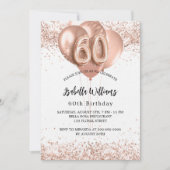 60e verjaardag roos gouden ballonnen witte luxe kaart (Voorkant)