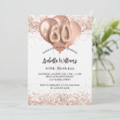 60e verjaardag roos gouden ballonnen witte luxe kaart (Staand voorkant)