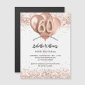 60e verjaardag roos gouden ballonnen witte luxe magnetische uitnodiging (Voorkant / Achterkant)