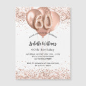 60e verjaardag roos gouden ballonnen witte luxe magnetische uitnodiging (Voorkant)