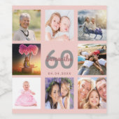 60e verjaardag roos gouden blauwe fotocollage wijn etiket (Enkel label)