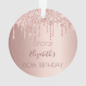 60e verjaardag roos gouden blush roze druppels ornament (achterkant)