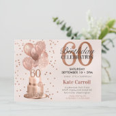 60e Verjaardag Roos Gouden Cake Verrassingsfeest Kaart (Staand voorkant)