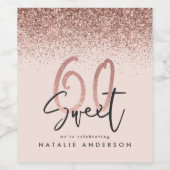 60e verjaardag roos gouden girly glitter partij gu wijn etiket (Enkel label)