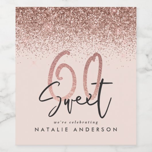60e verjaardag roos gouden girly glitter partij gu wijn etiket (Enkel label)