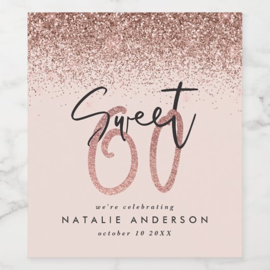 60e verjaardag roos gouden girly glitter partij gu wijn etiket (Enkel label)