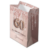 60e verjaardag roos gouden glitter roze ballonstij medium cadeauzakje (Voorkant Gekanteld)