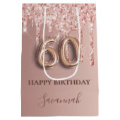 60e verjaardag roos gouden glitter roze ballonstij medium cadeauzakje (Achterkant)