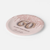 60e verjaardag roos gouden glitter roze ballonstij papieren bordje (Gekanteld)